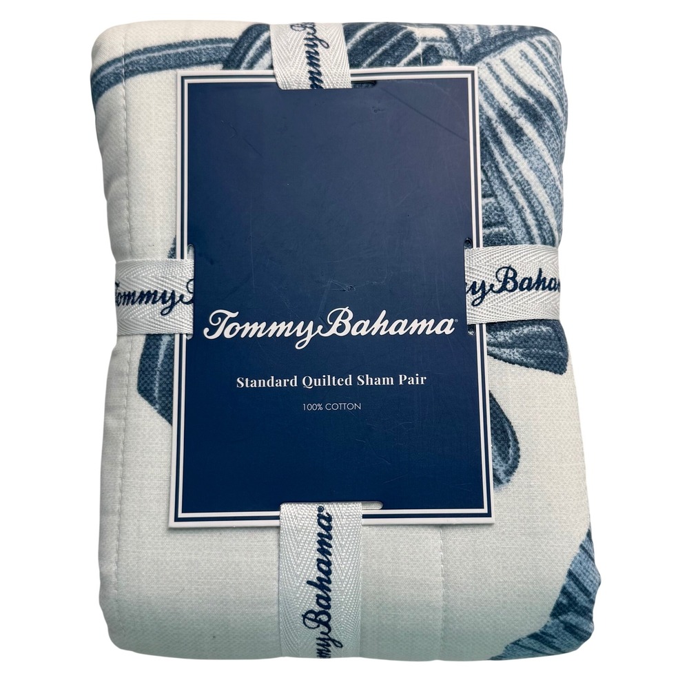 Tommy Bahama Fiesta Palms Blue Standard Quilted Sham Pair 2pc Cotton